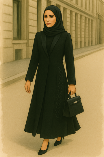 Lady wearing The Sharifa Cut – Modest Silk Abaya Robe
