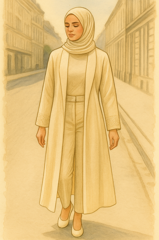Lady wearing Noor Flow – Elegant Abaya by Selhaya